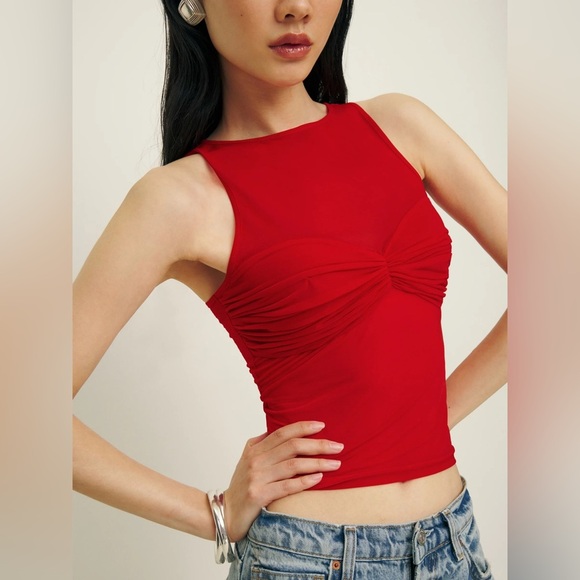 Reformation Tops - NEW Reformation Rose Sheer Sleeveless Knit Top in Red | size  S